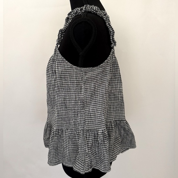 Madewell Ruffle Strap Cami Tank Top, Gingham Plaid‎ Black/White, Size 6 - Picture 5 of 13